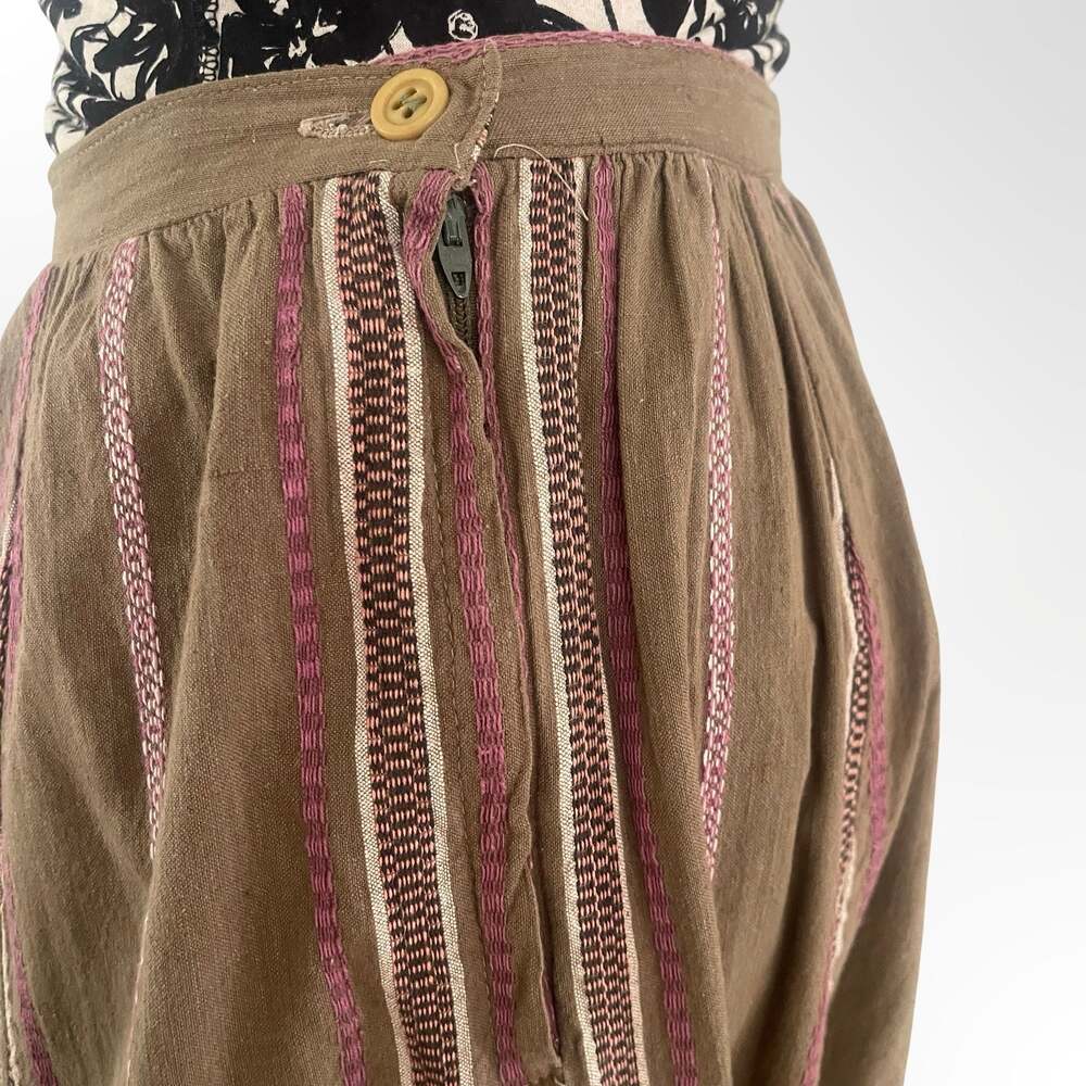 Sottana by David Lohman Vintage Brown Striped Cotton Midi Skirt - Picture 4 of 6